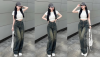 quần jean nữ suông ống rộng màu xanh đậm phong cách thời trang