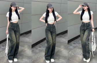 quần jean nữ suông ống rộng màu xanh đậm phong cách thời trang